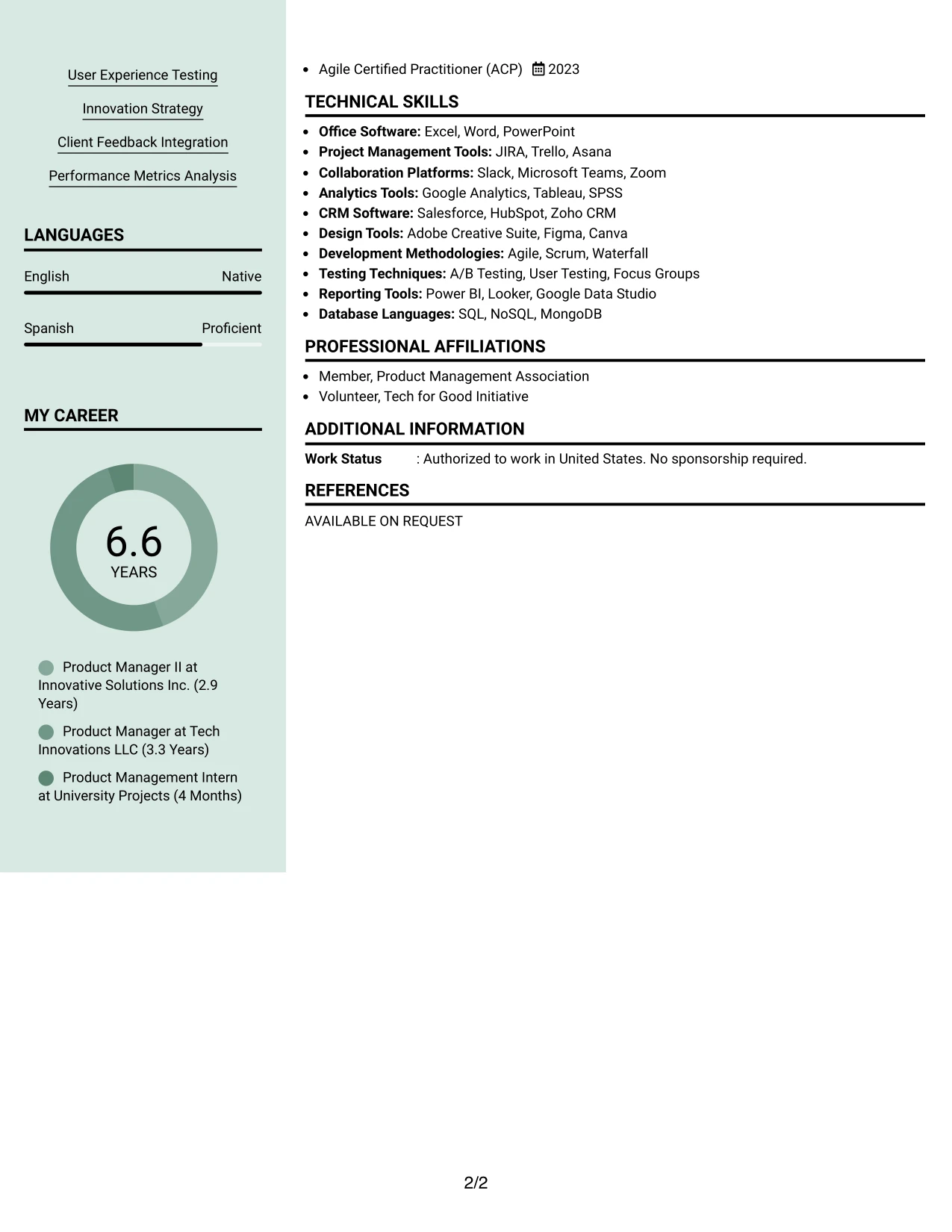 Resume Example Page 2