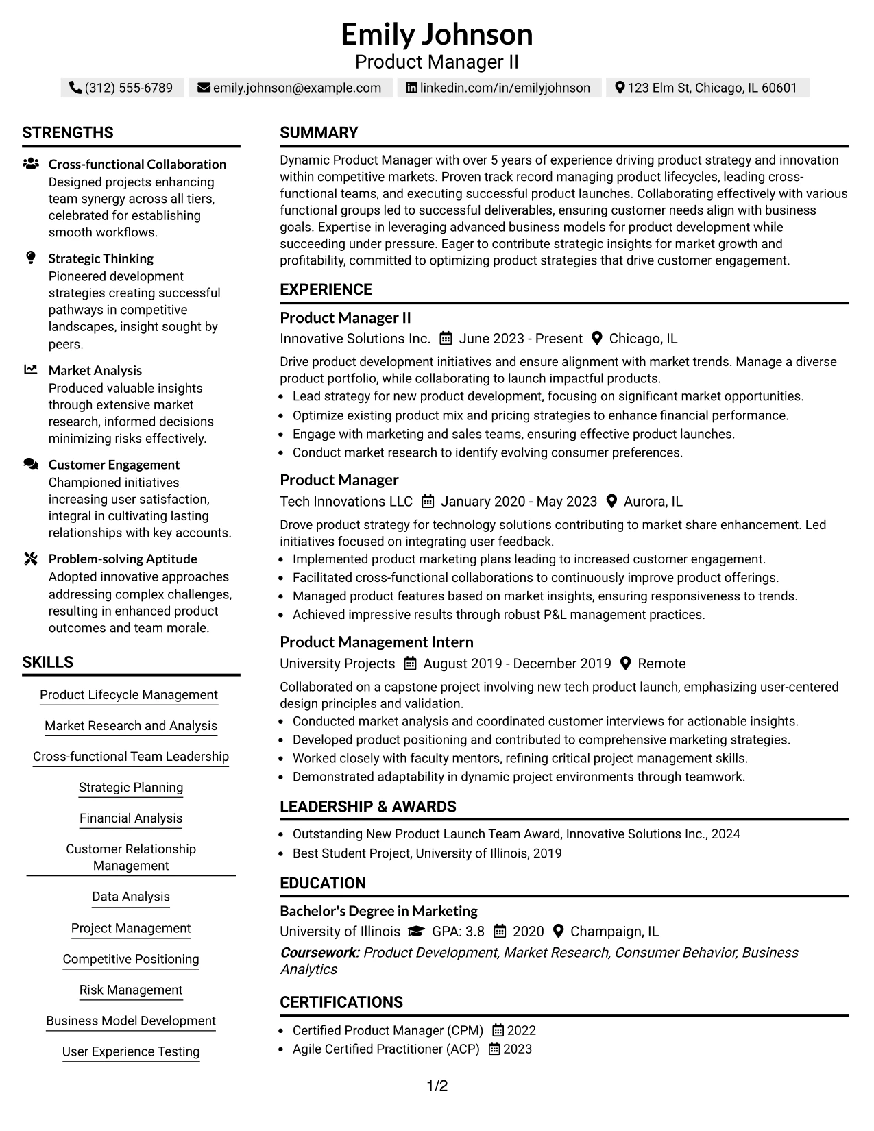 Resume Example Page 1