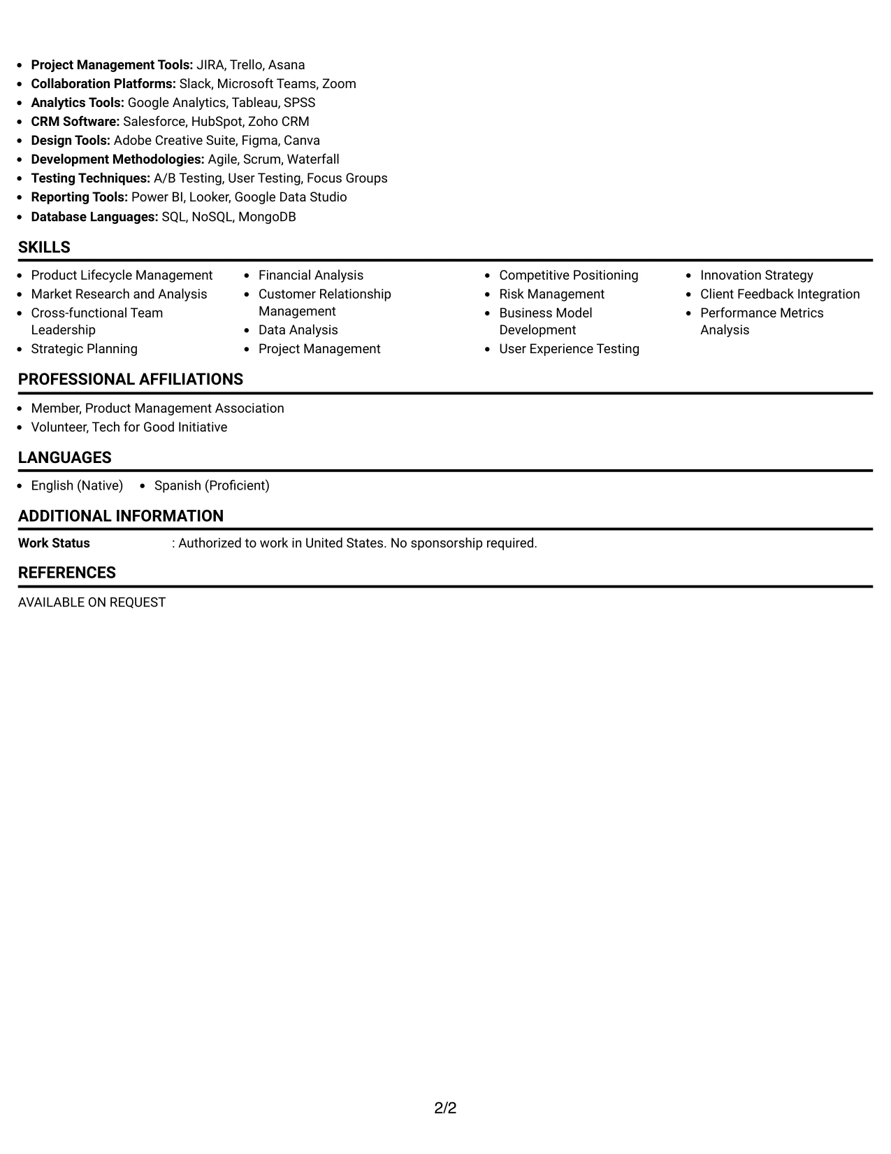 Resume Example Page 2