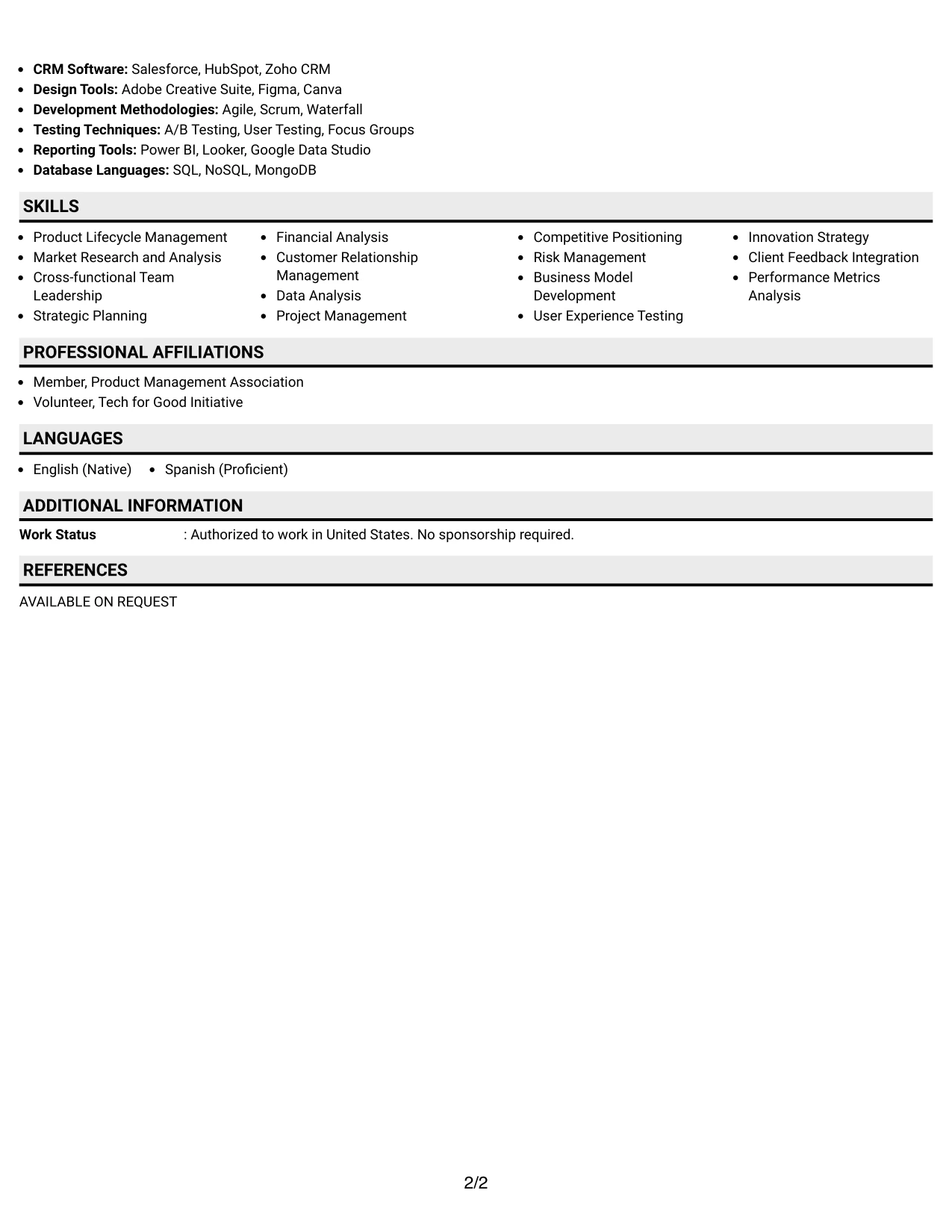 Resume Example Page 2