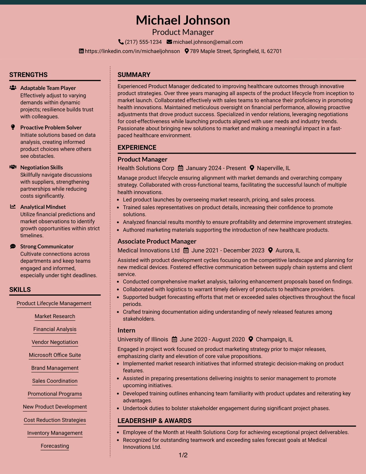 Resume Example Page 1