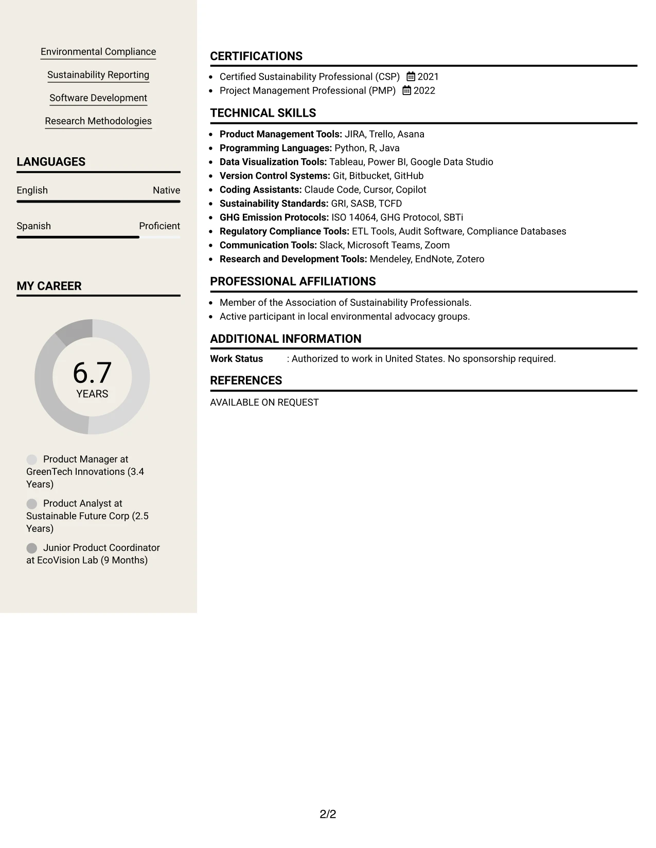 Resume Example Page 2