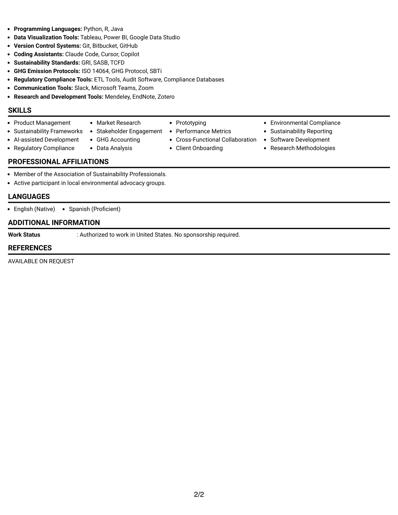 Resume Example Page 2