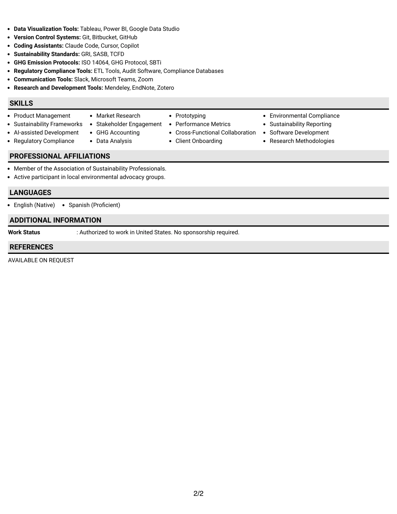 Resume Example Page 2