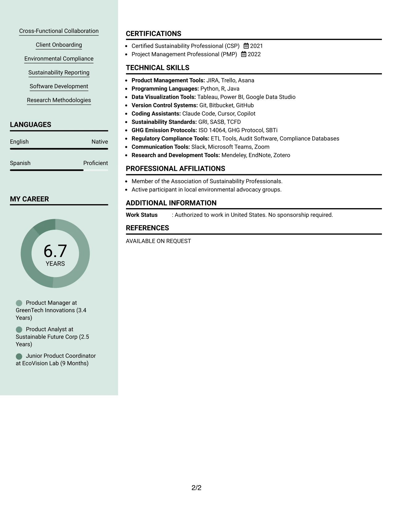 Resume Example Page 2
