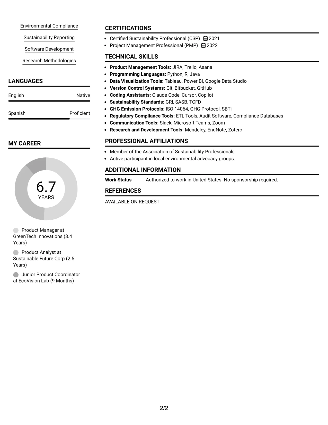 Resume Example Page 2