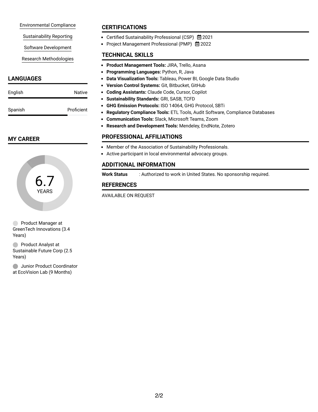 Resume Example Page 2