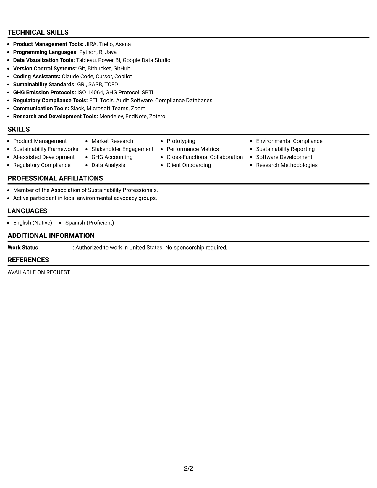 Resume Example Page 2