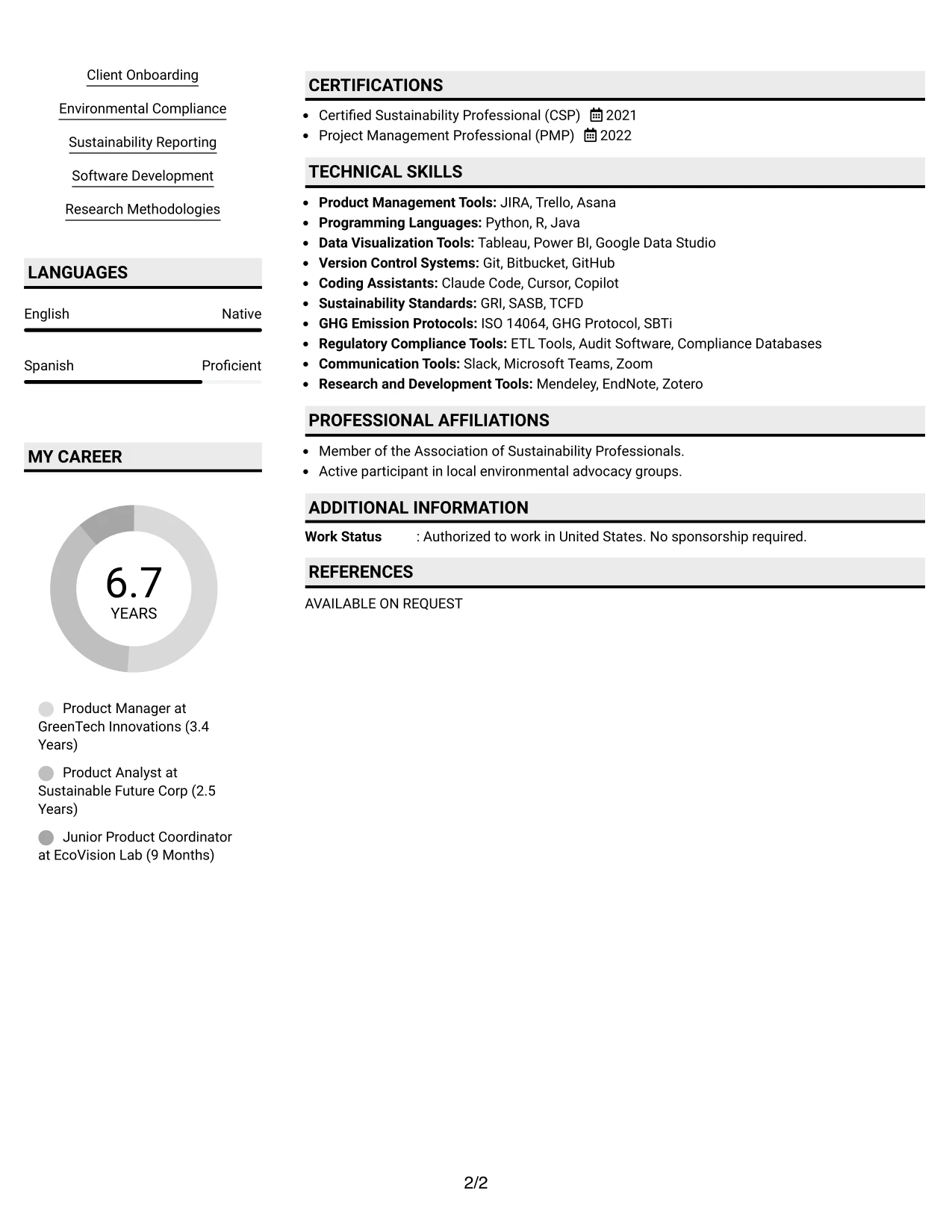 Resume Example Page 2