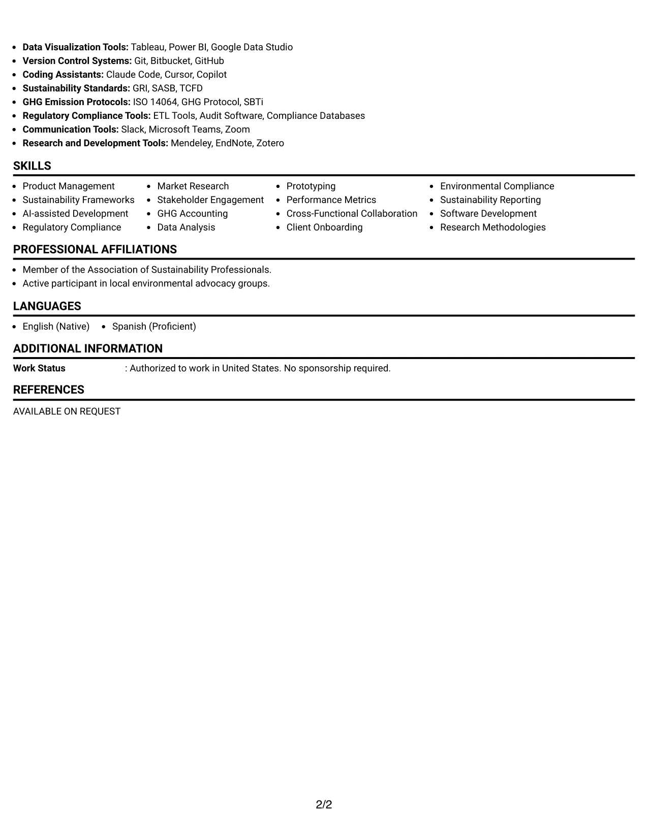 Resume Example Page 2
