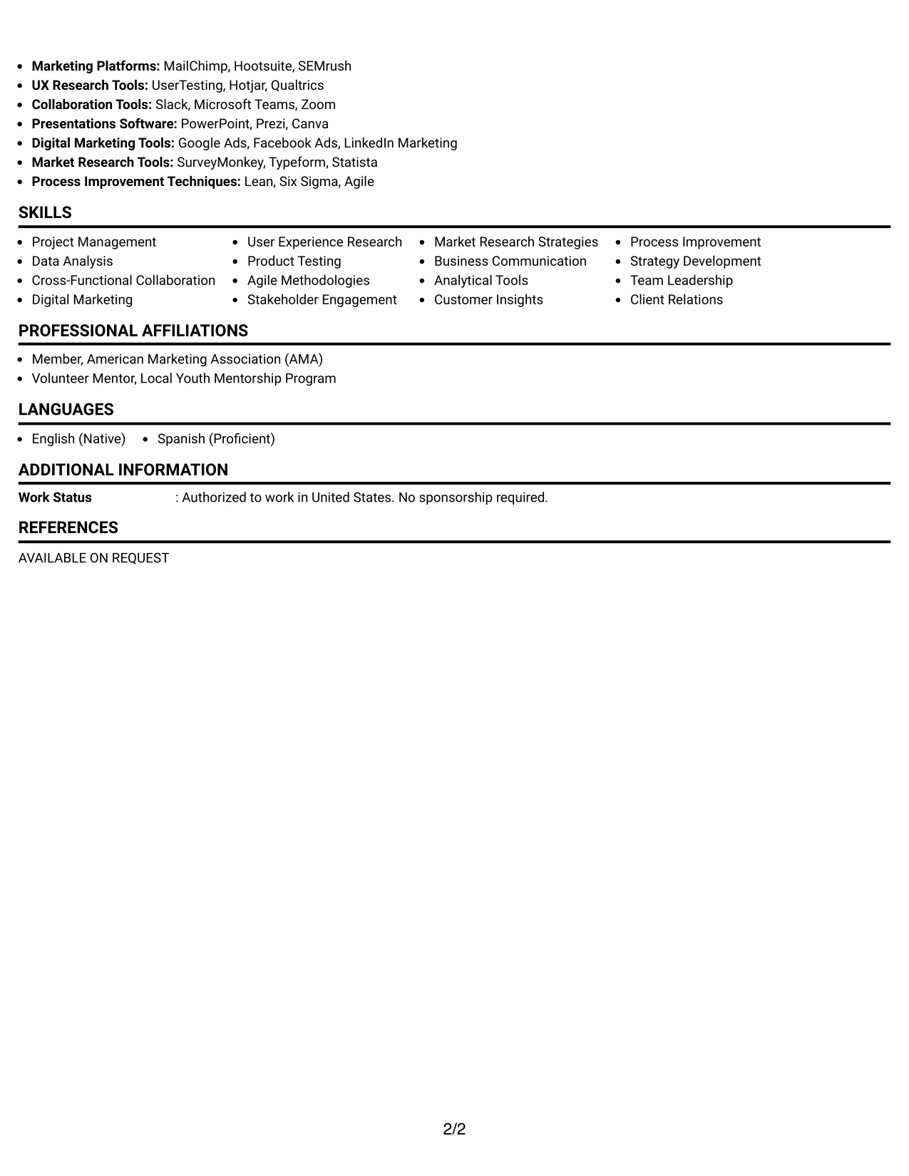 Resume Example Page 2