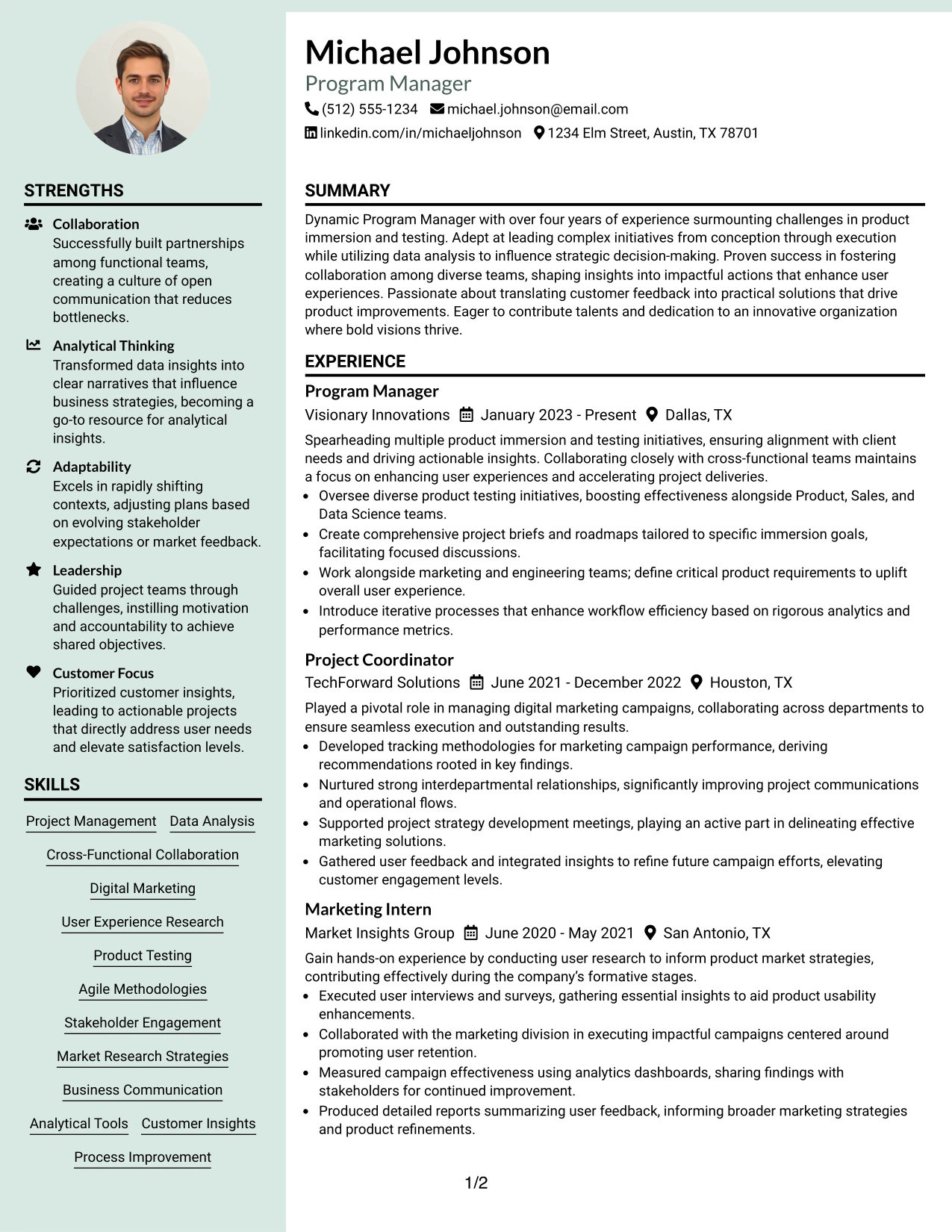Resume Example Page 1