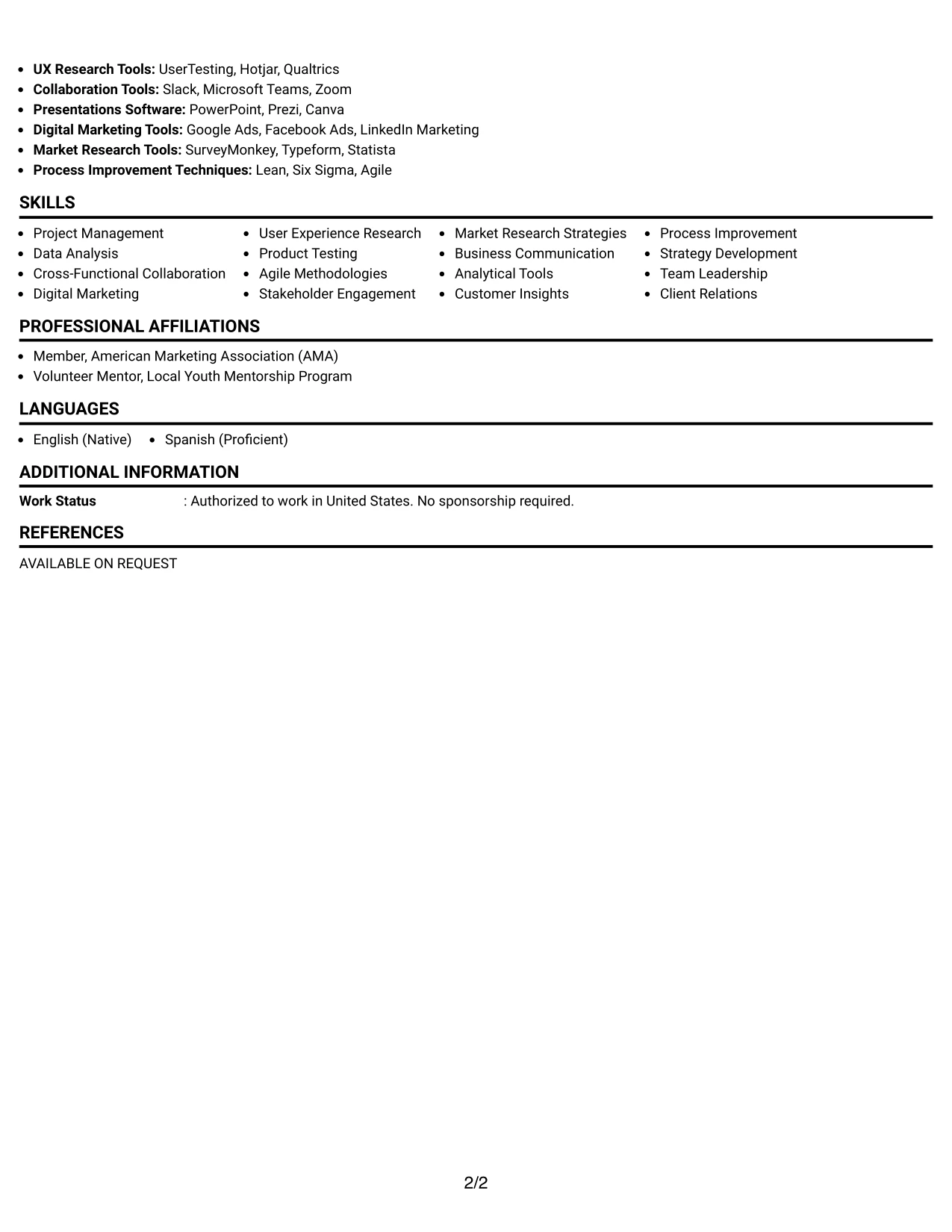 Resume Example Page 2