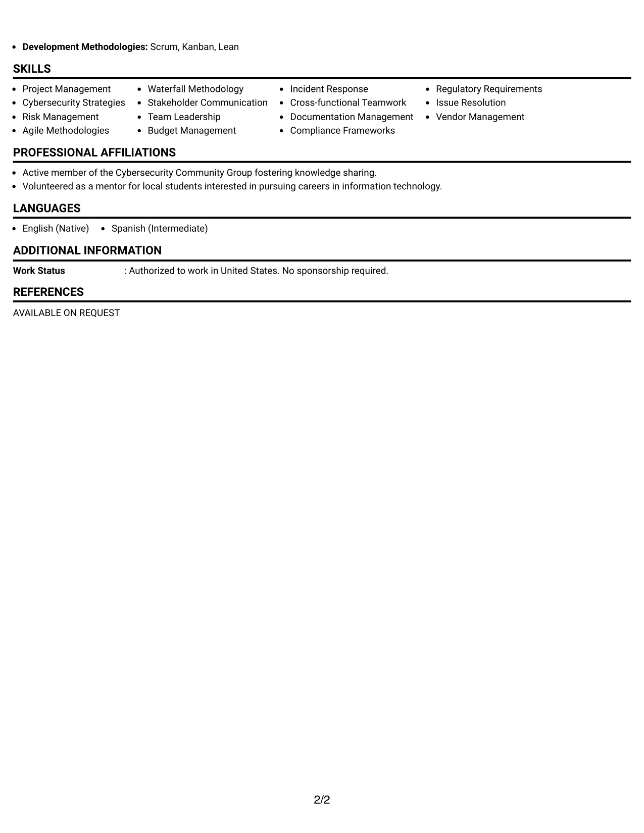Resume Example Page 2