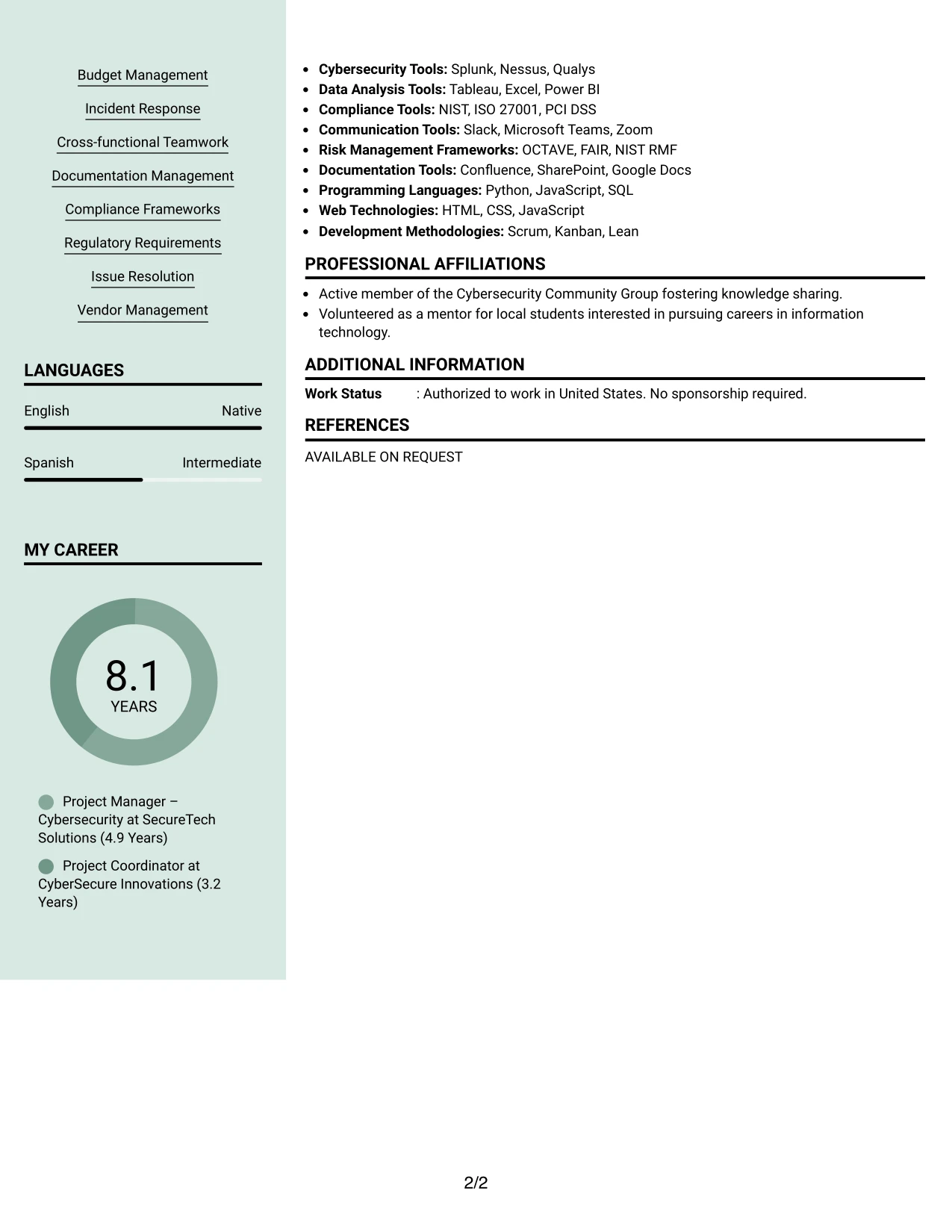 Resume Example Page 2