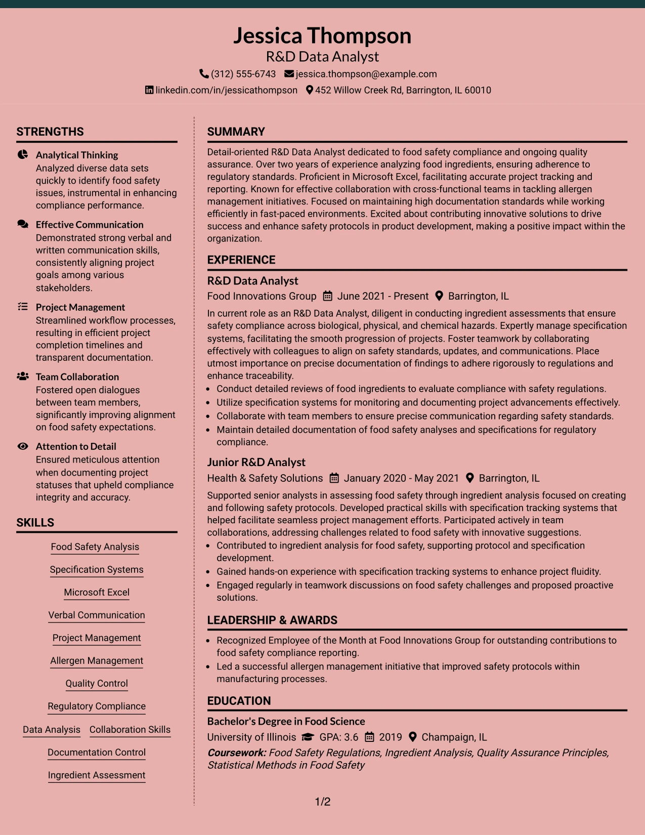 Resume Example Page 1