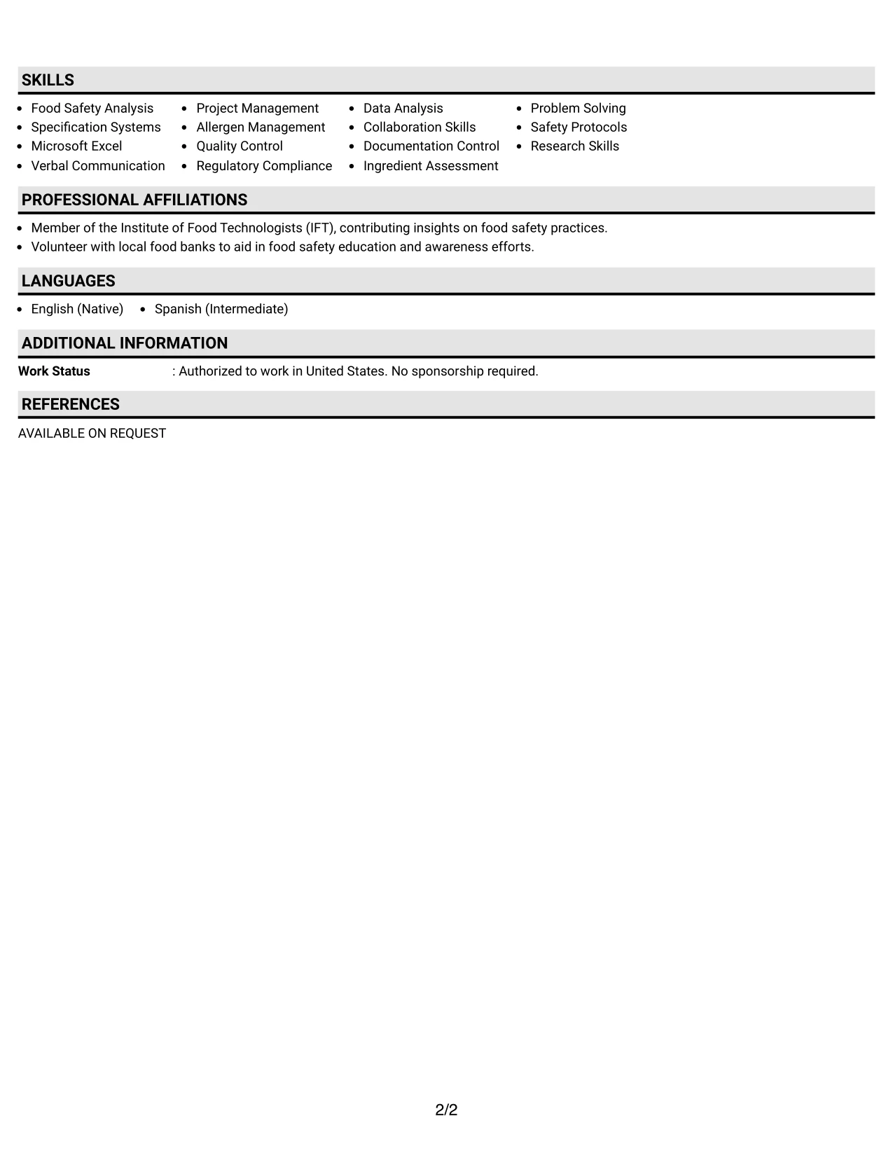 Resume Example Page 2