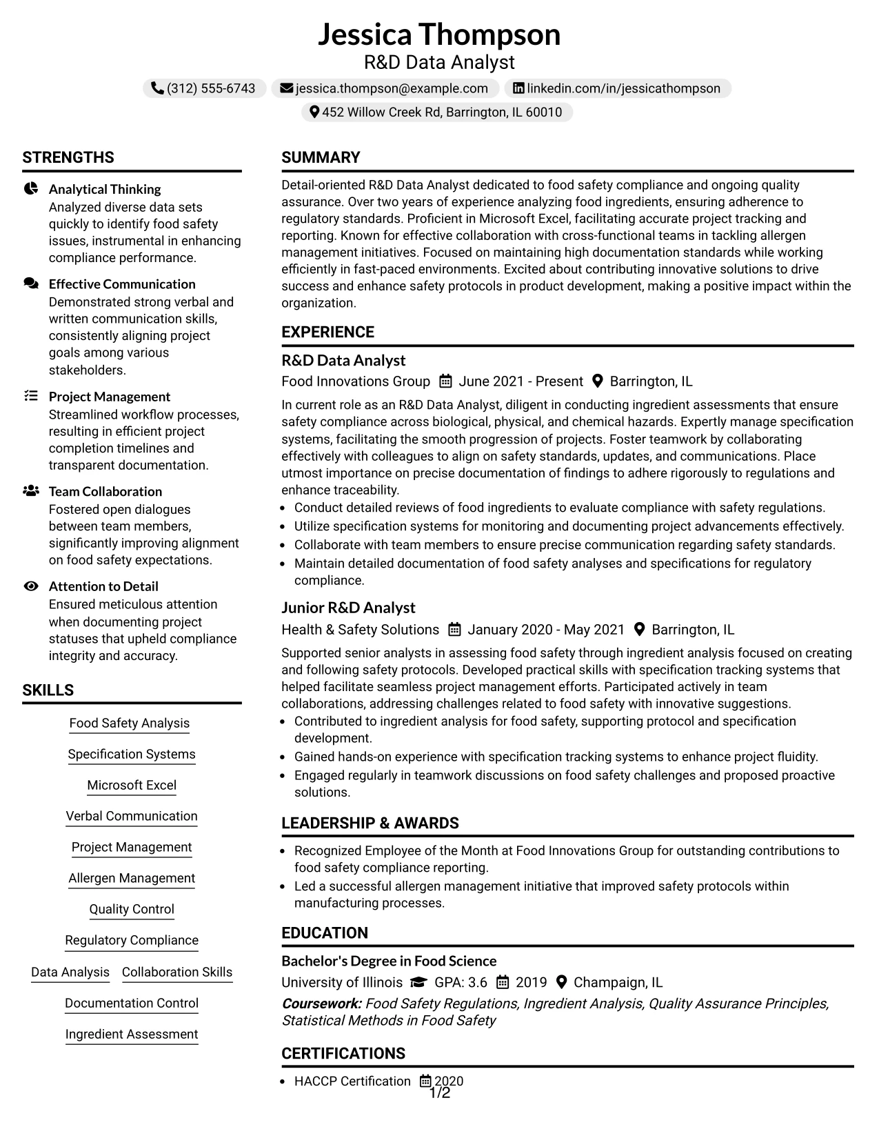 Resume Example Page 1