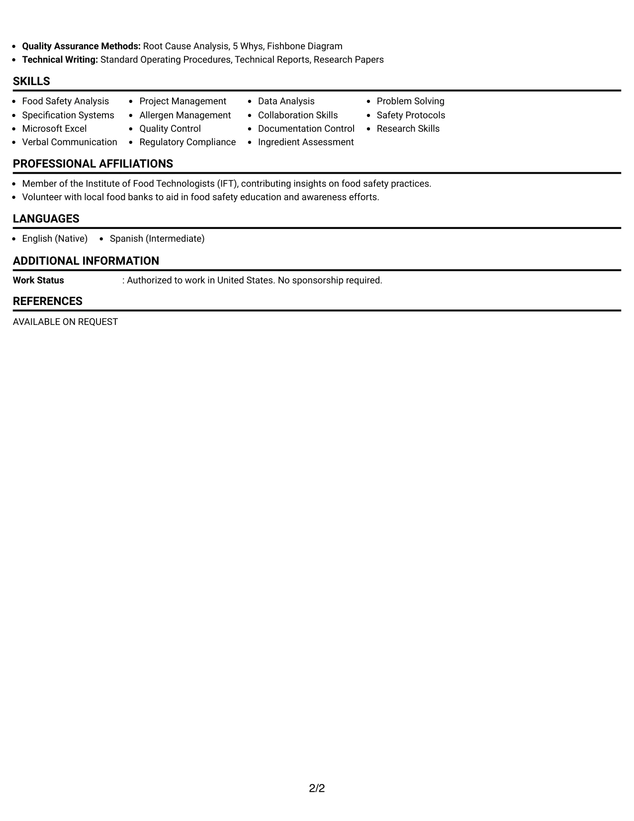Resume Example Page 2
