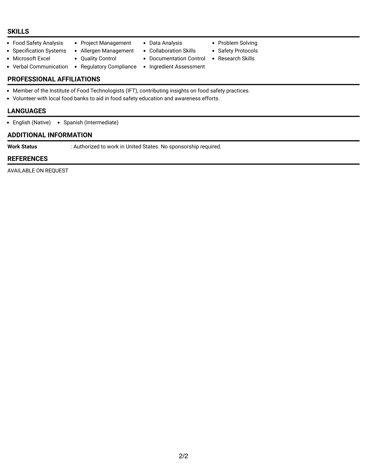 Resume Example Page 2
