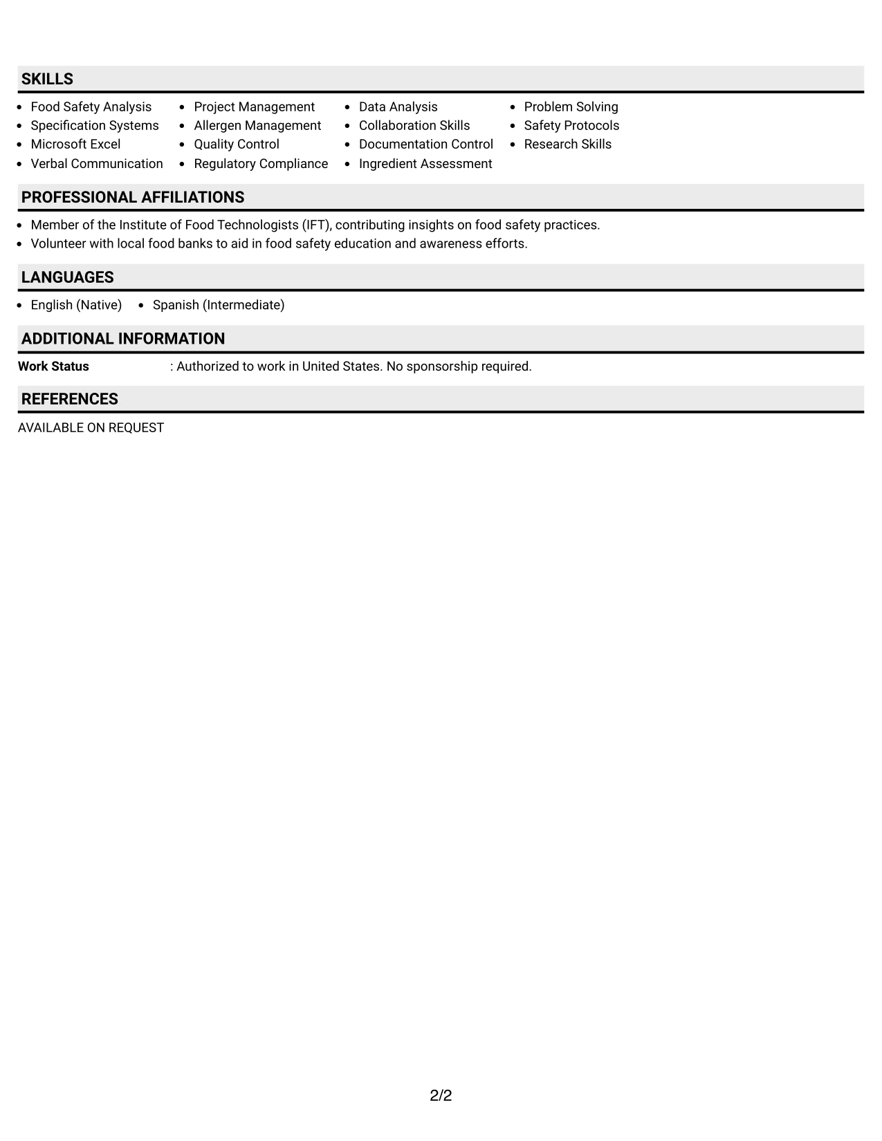 Resume Example Page 2