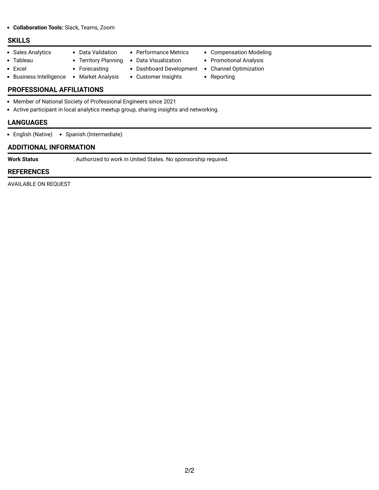 Resume Example Page 2
