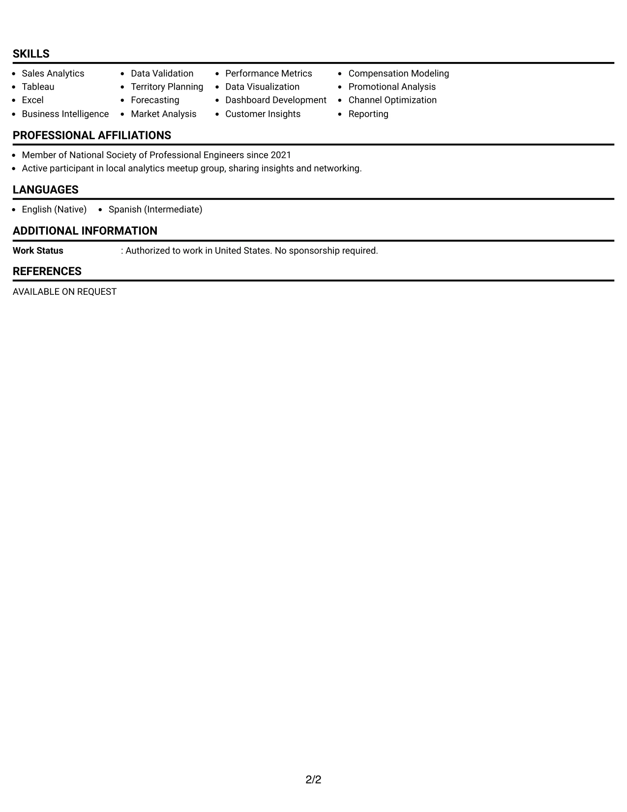 Resume Example Page 2