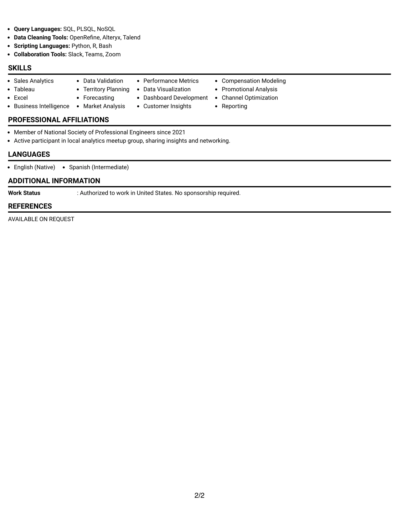 Resume Example Page 2