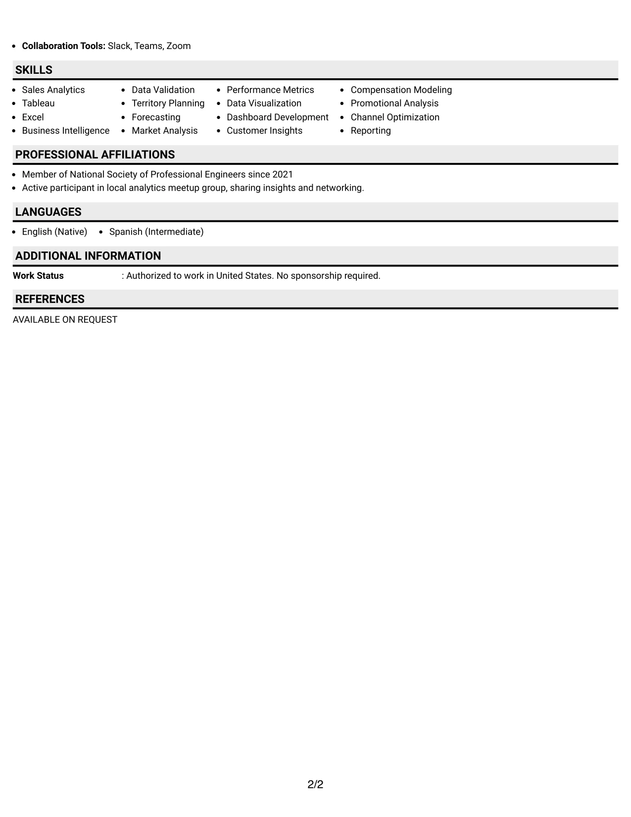 Resume Example Page 2
