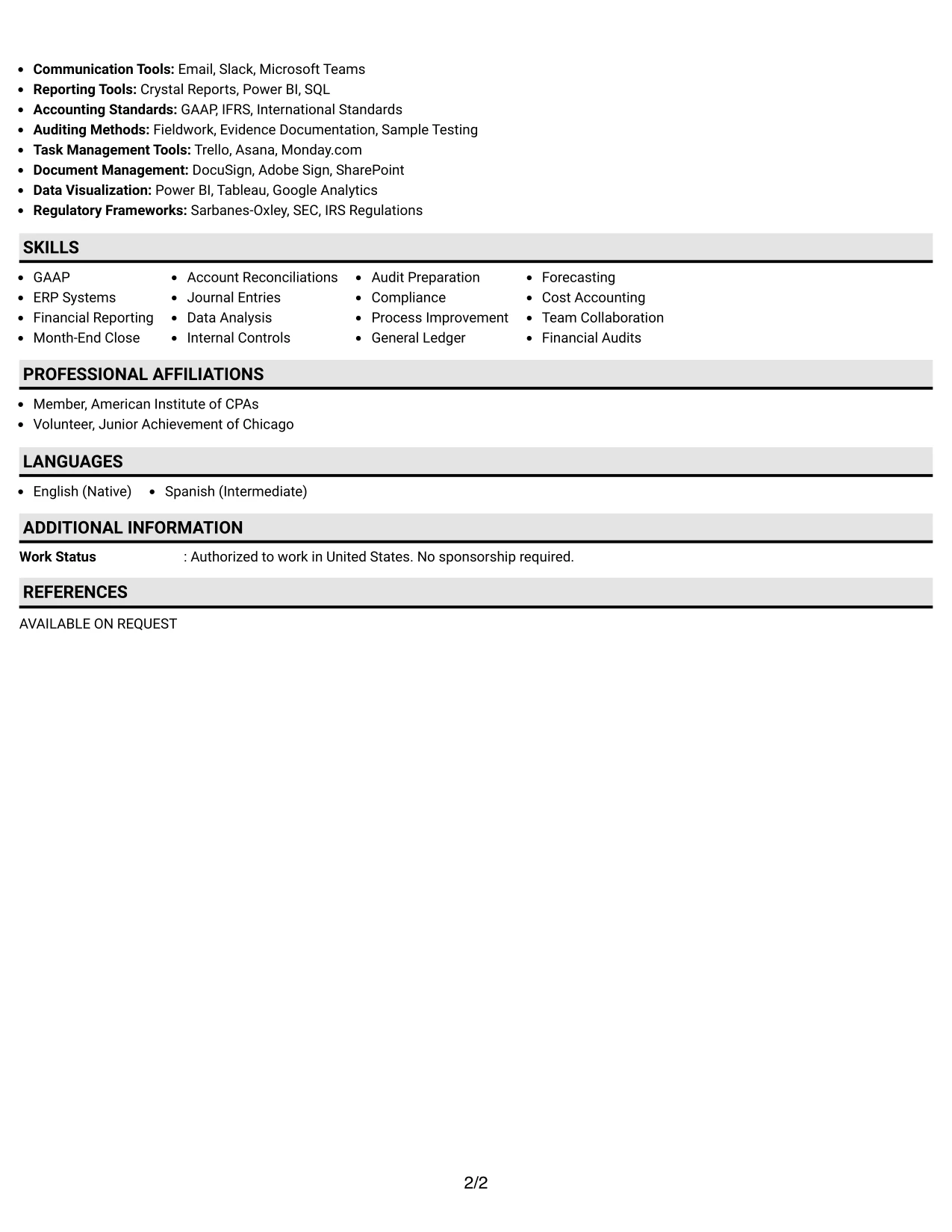 Resume Example Page 2