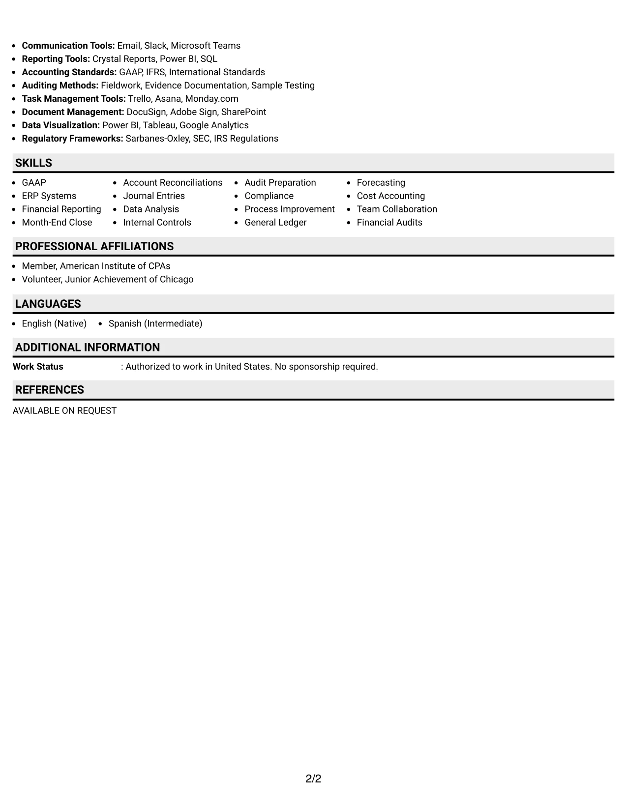 Resume Example Page 2