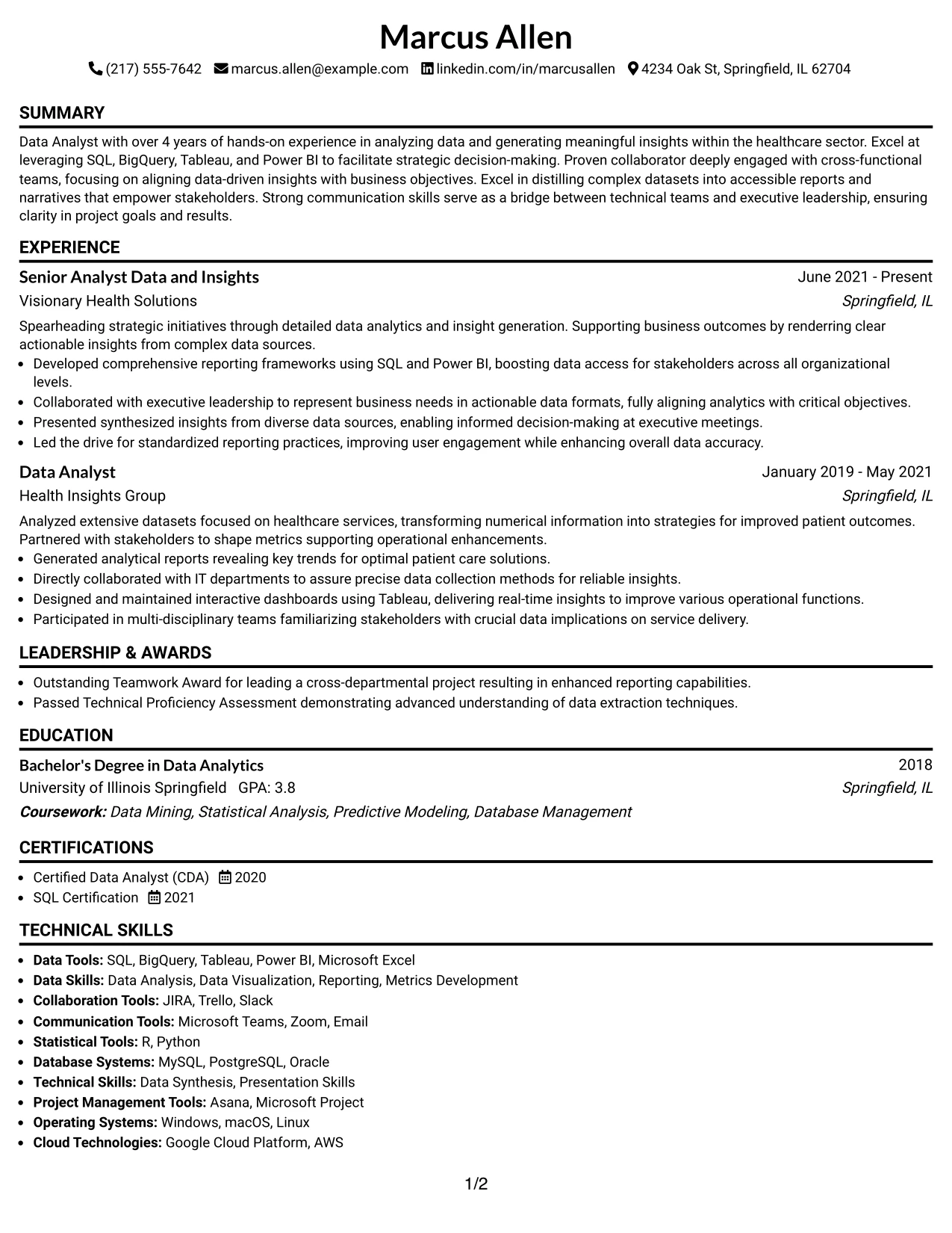 Resume Example Page 1