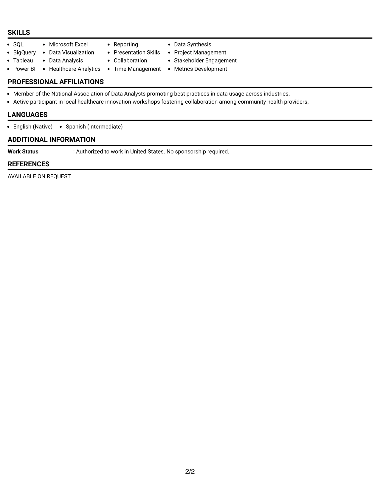 Resume Example Page 2