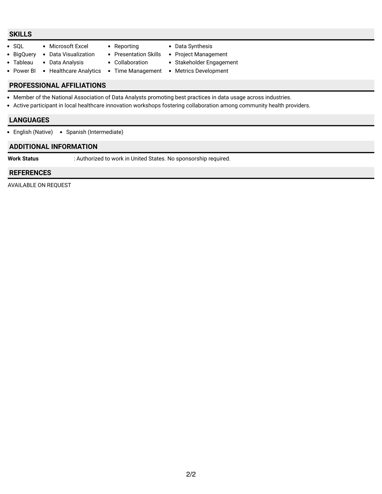 Resume Example Page 2