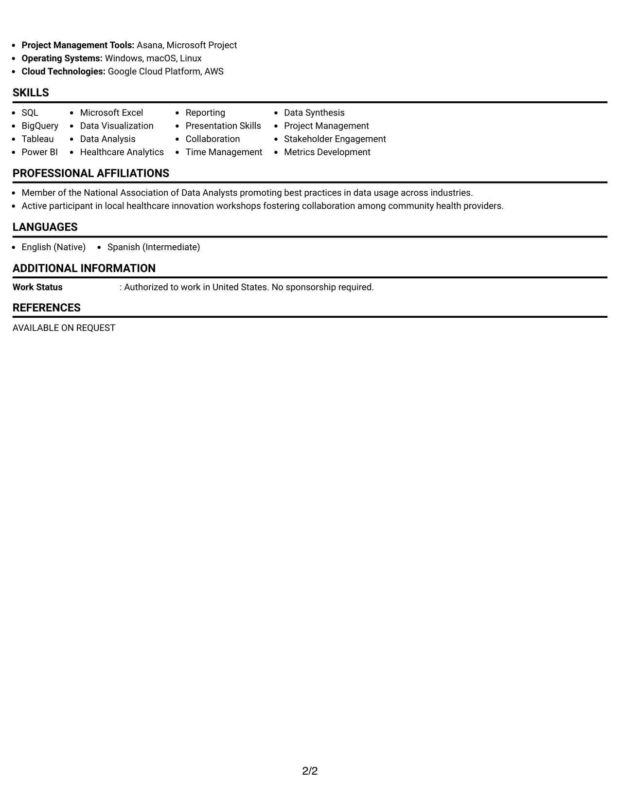 Resume Example Page 2