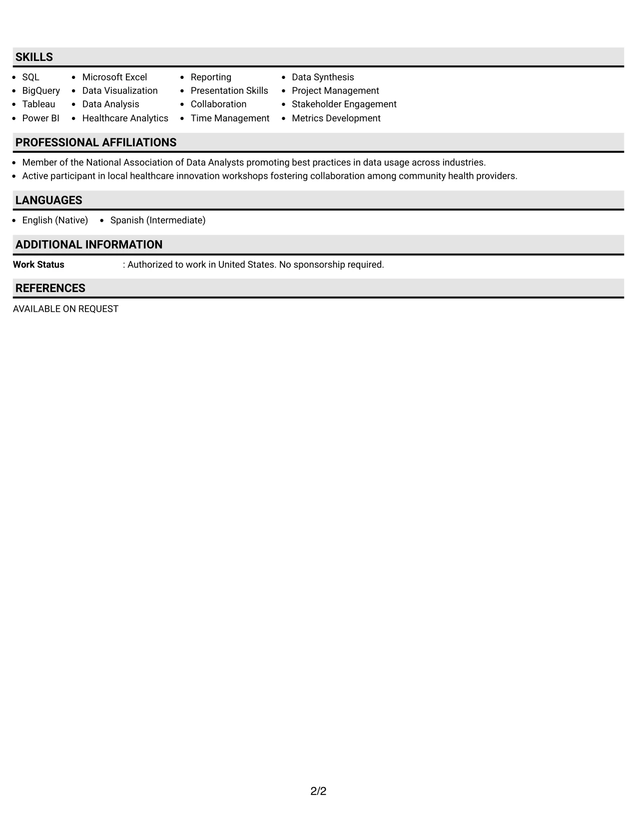 Resume Example Page 2