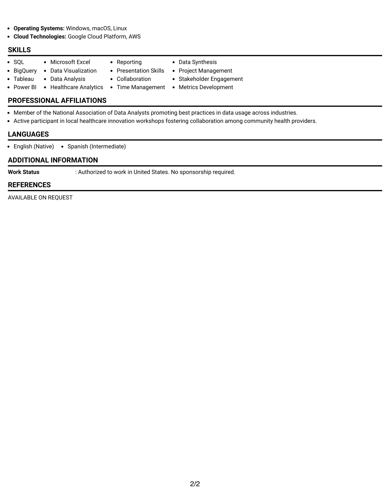Resume Example Page 2