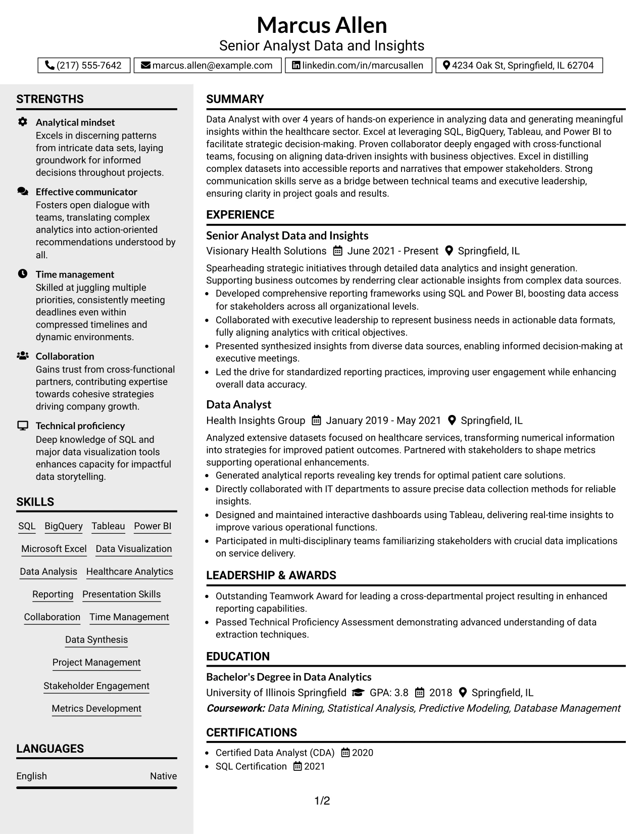 Resume Example Page 1