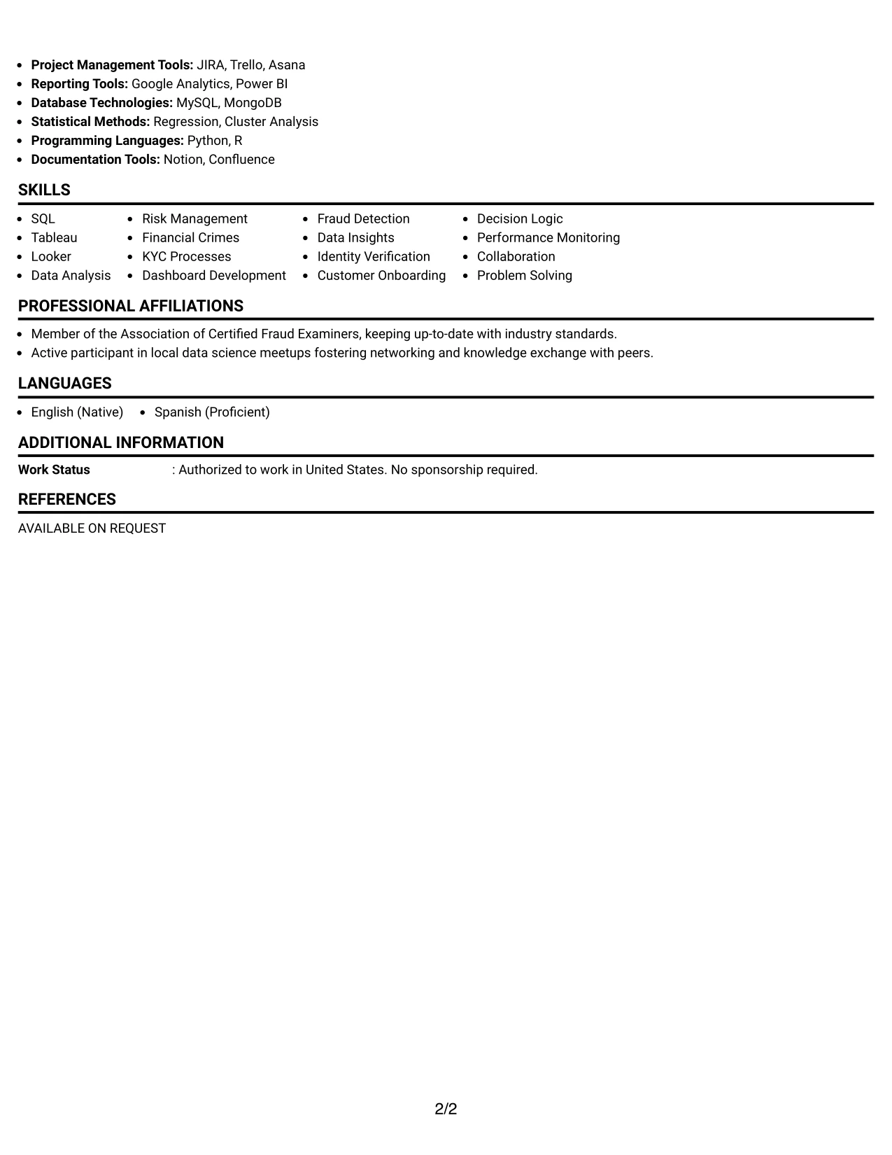 Resume Example Page 2