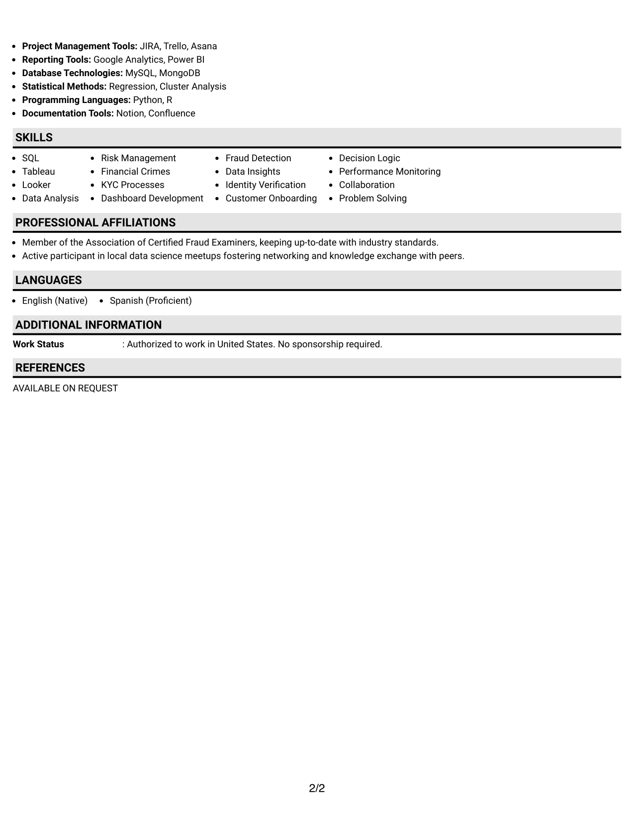 Resume Example Page 2
