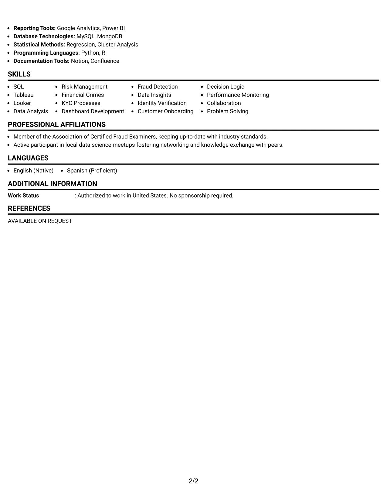 Resume Example Page 2