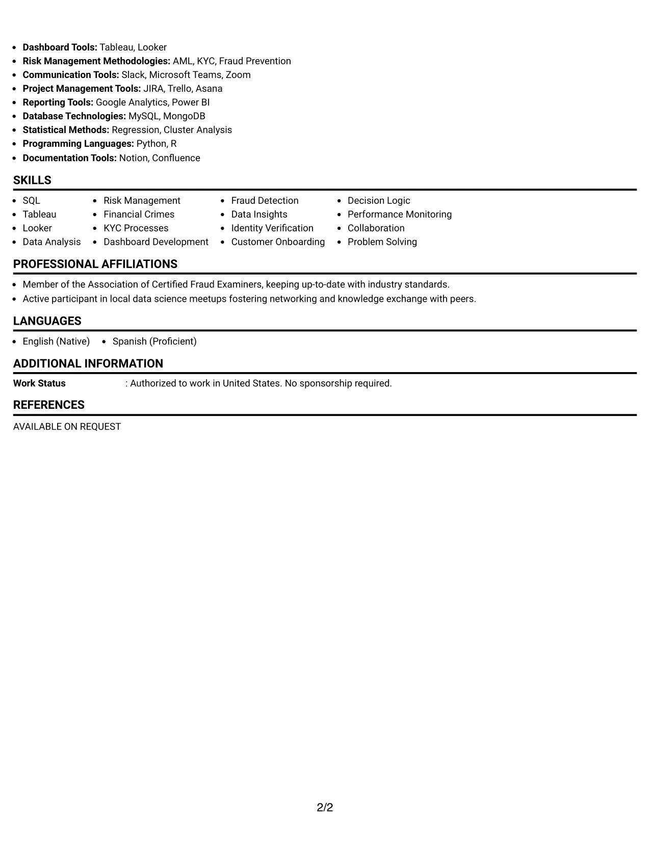 Resume Example Page 2
