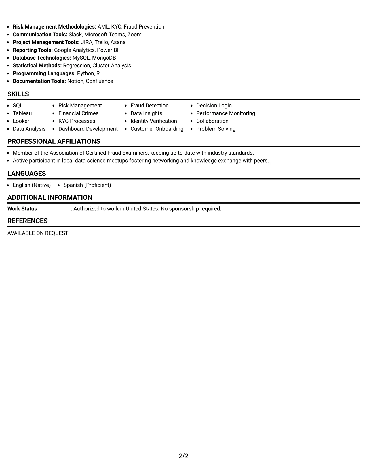 Resume Example Page 2