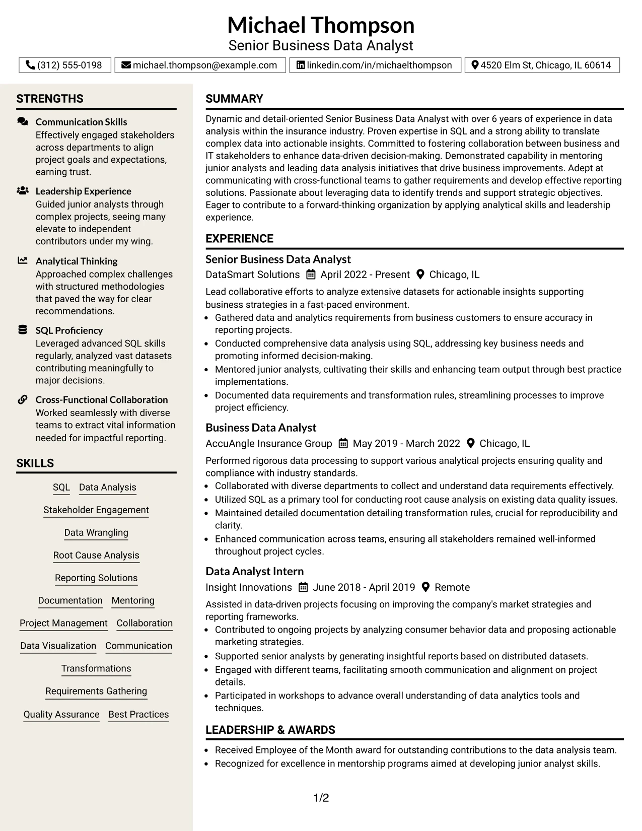Resume Example Page 1