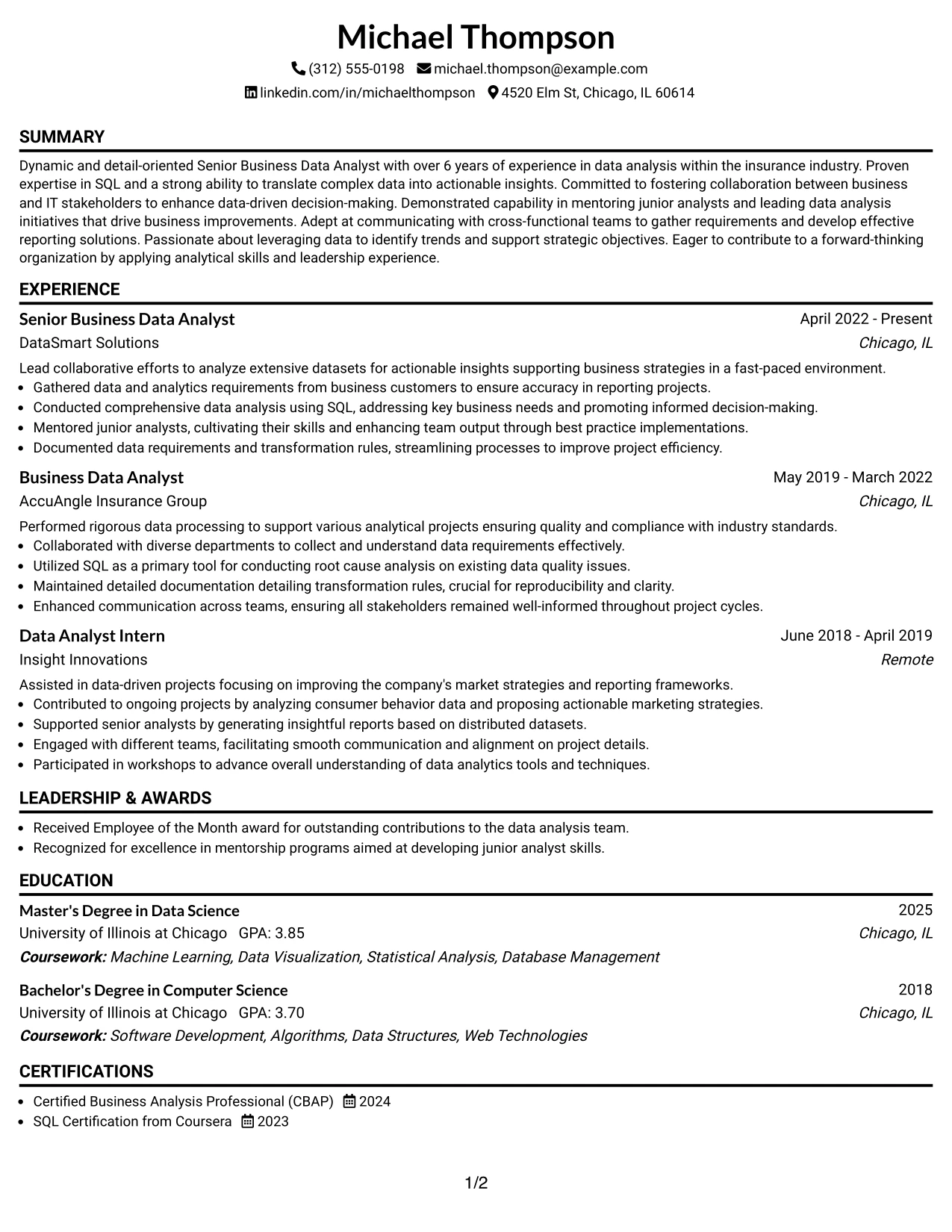 Resume Example Page 1