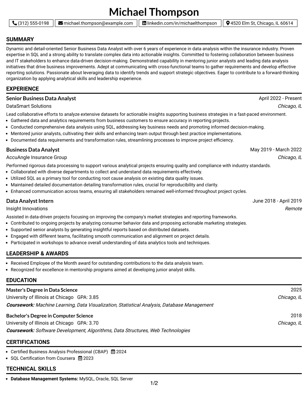 Resume Example Page 1