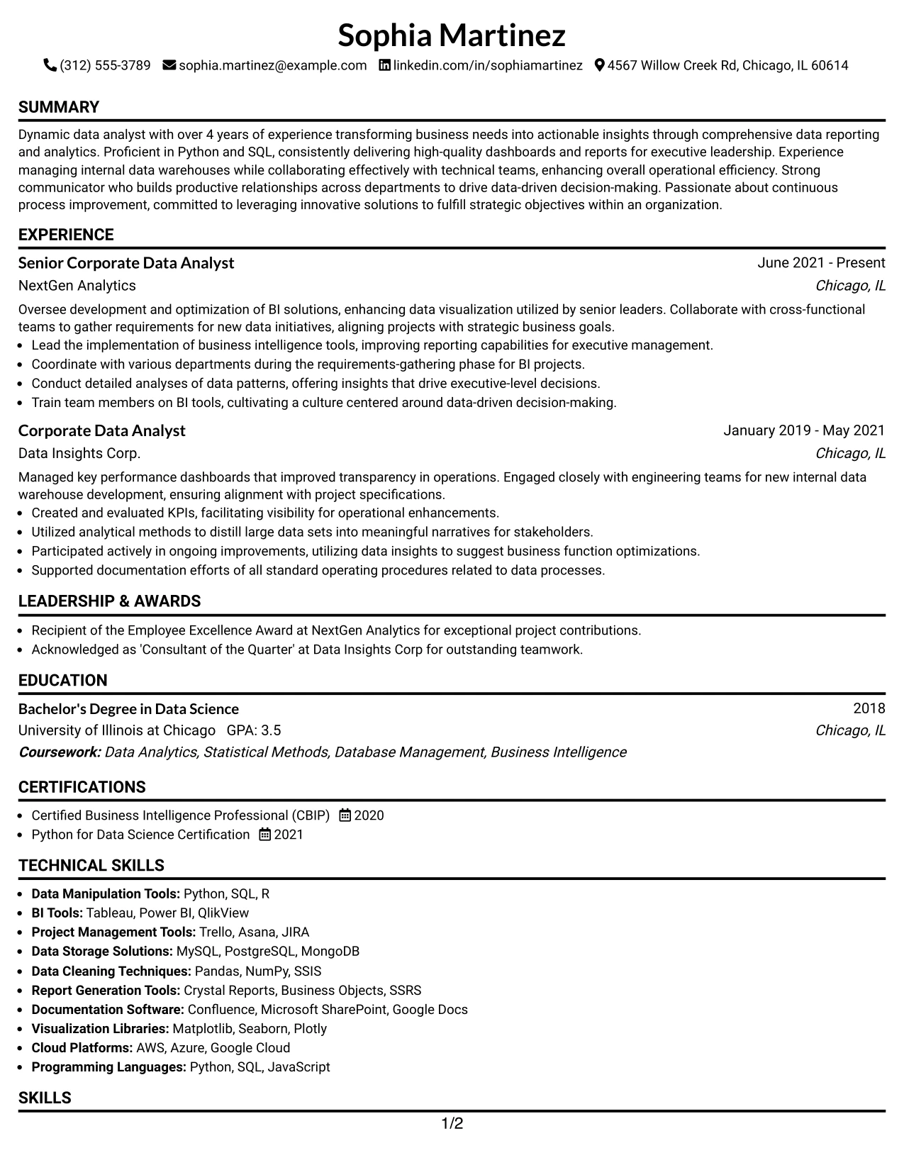 Resume Example Page 1