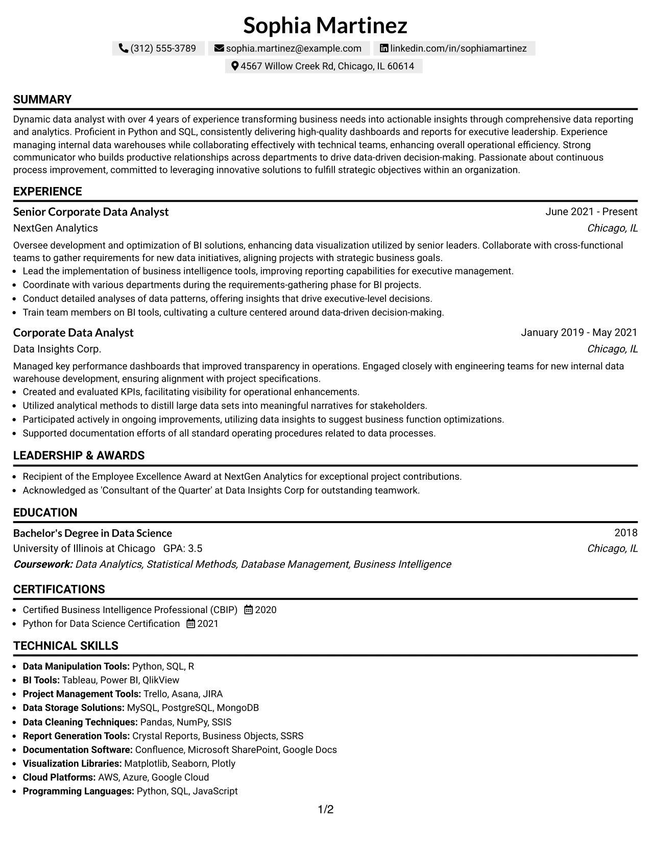 Resume Example Page 1