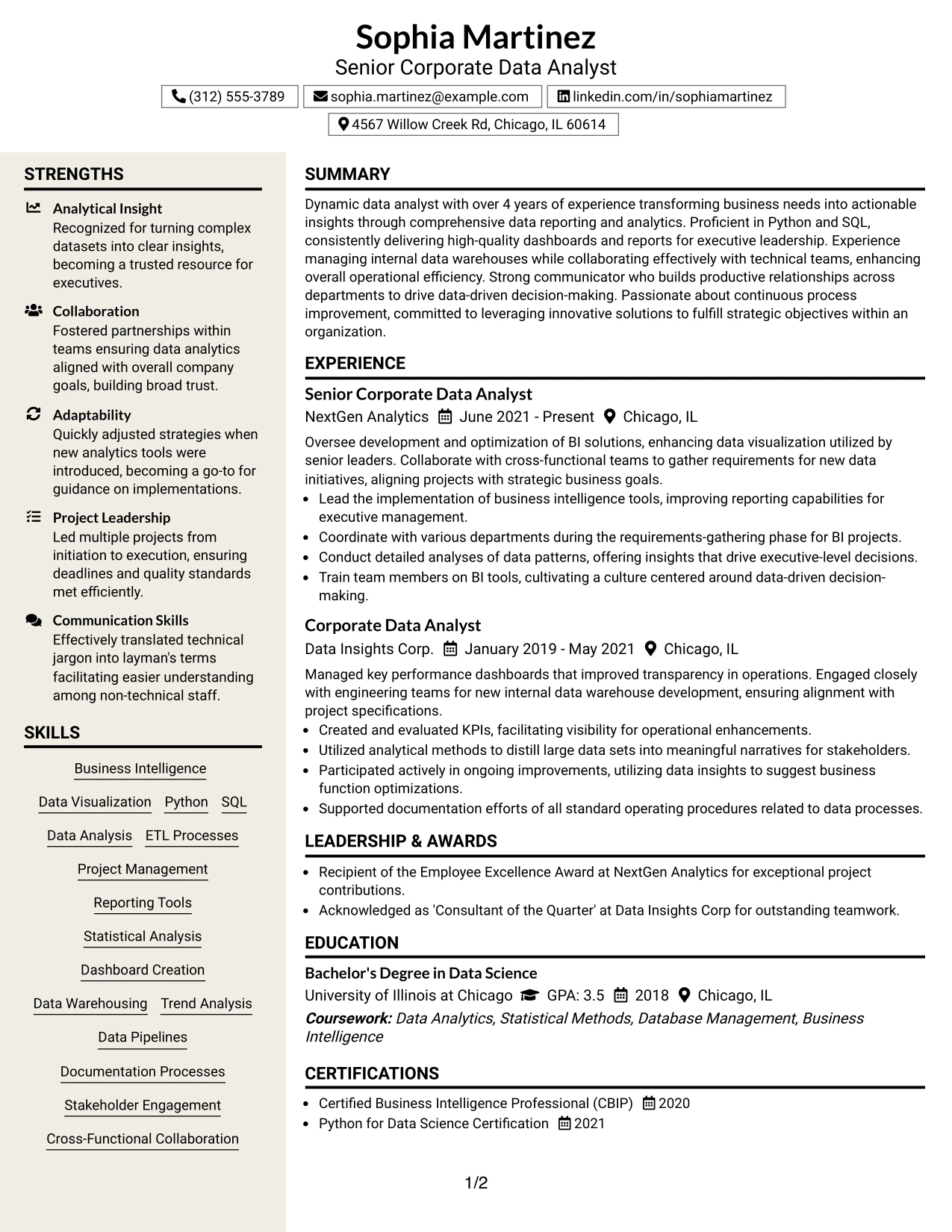 Resume Example Page 1