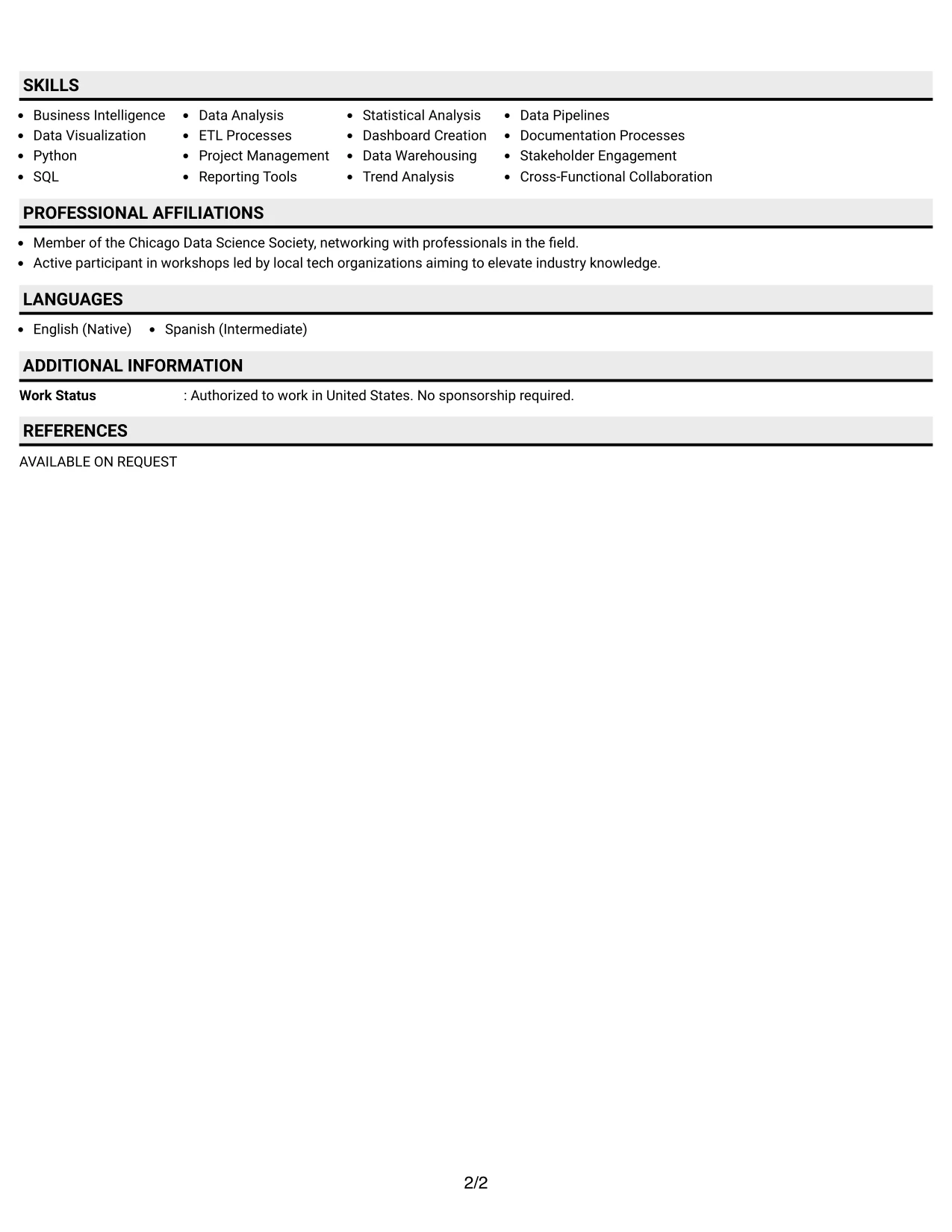 Resume Example Page 2